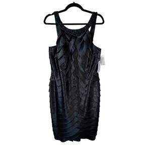 NWT Alex Evenings Embellished Neck Tiered Cocktail Dress Black 14 Cocktail Glam